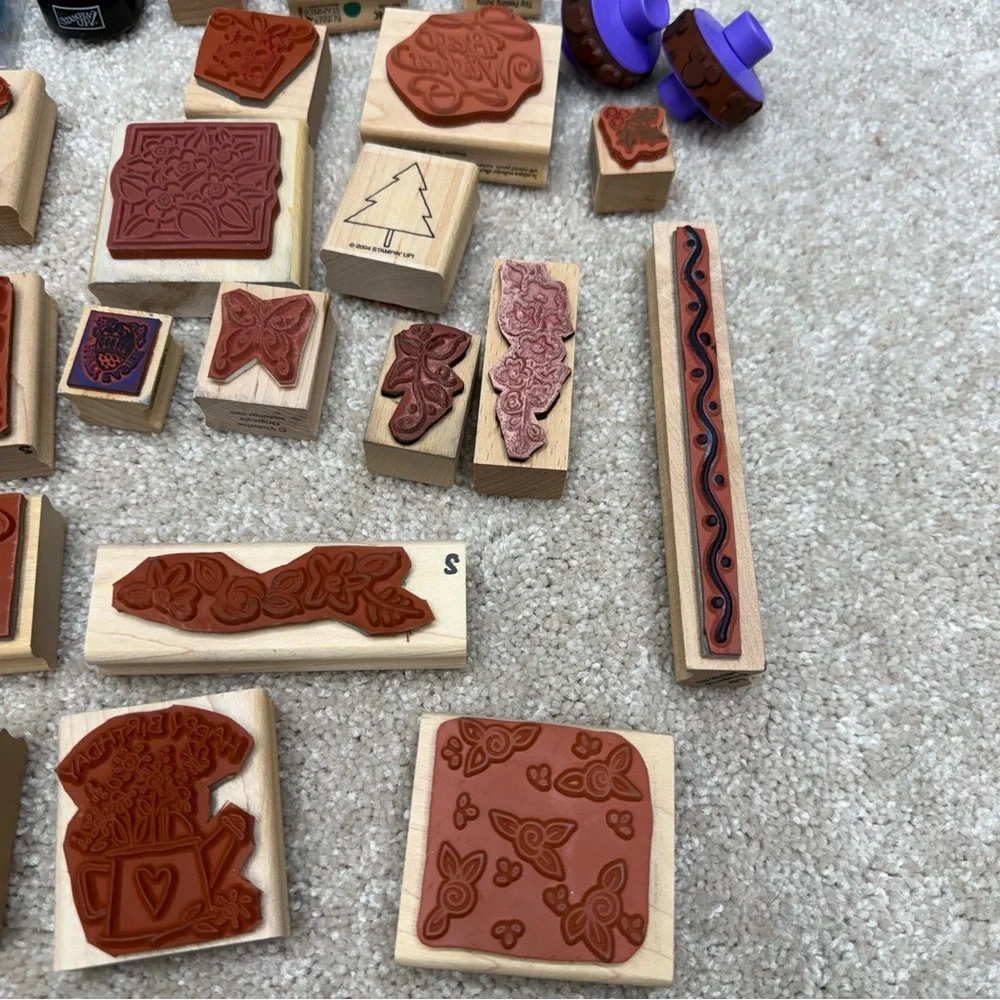 wood mounted rubber stamp‎ lot random various collection